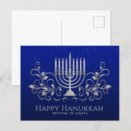 Cartão Postal Silver Menorah Swirl Ornament Happy Hanukkah