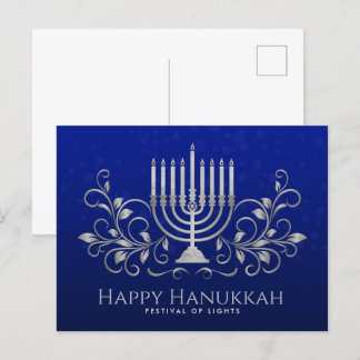 Cartão Postal Silver Menorah Swirl Ornament Happy Hanukkah