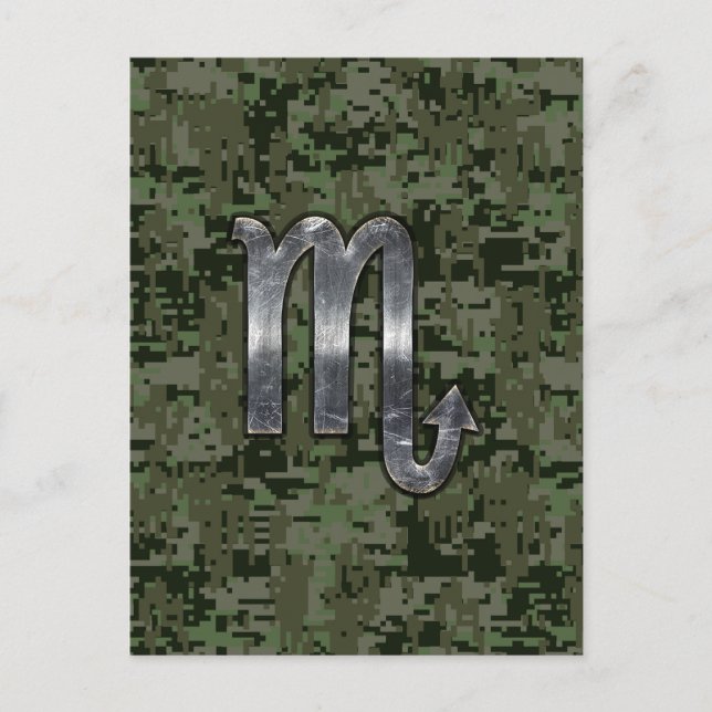 Cartão Postal Silver Scorpio Zodiac Sinal Camo Digital Woodland (Frente)