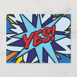 Cartão Postal SIM NÃO Diversão Arte Pop de Quadrinhos Retro