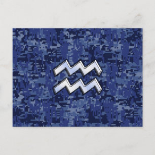 Cartão Postal Símbolo Aquarius Zodiac na Camuflagem Digital do M