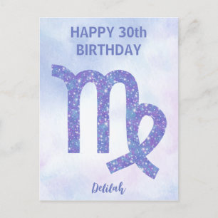 Cartão Postal Símbolo Cute Virgo Personalizado Roxo Feliz Aniver
