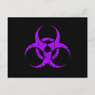 Cartão Postal Símbolo de Biohazard Roxo Riscado em Preto