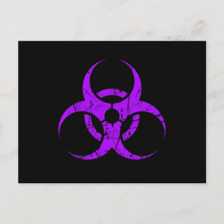 Cartão Postal Símbolo de Biohazard Roxo Riscado em Preto