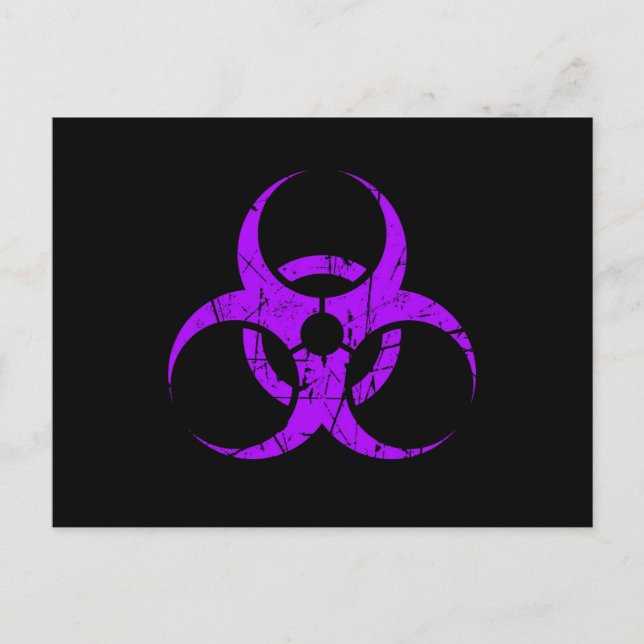 Cartão Postal Símbolo de Biohazard Roxo Riscado em Preto (Frente)