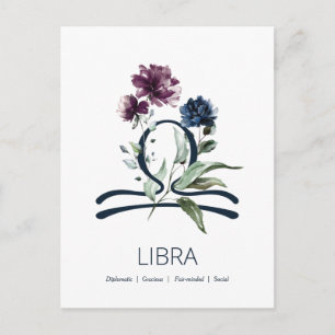 Cartão Postal Símbolo de Libra Floral Elegante