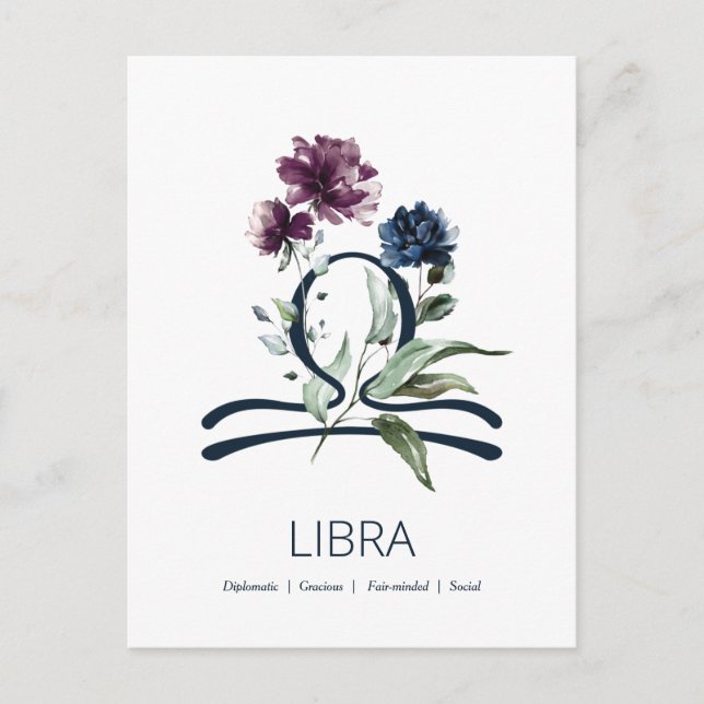 Cartão Postal Símbolo de Libra Floral Elegante (Frente)