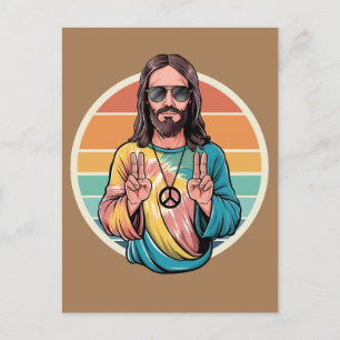 Cartão Postal Símbolo de paz de Hippie Jesus