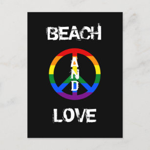 Cartão Postal Símbolo de Paz do Orgulho Arco-Íris LGBT Praia e A