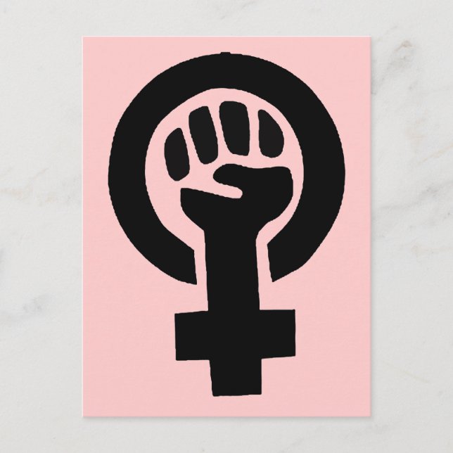 Cartão Postal Símbolo de potência feminista com fundo rosa (Frente)