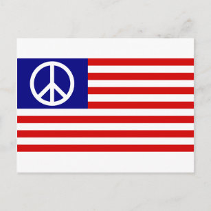 Cartão Postal Símbolo de Sinal de Paz - Estrelas e Bandeiras Ame