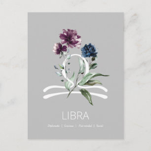 Cartão Postal Símbolo Floral Libra Elegante