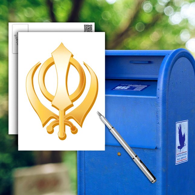 Cartão Postal Símbolo Sikh (Sikh Postcard, Gold Khanda, symbol of the Sikh religion. Customize with your text.)