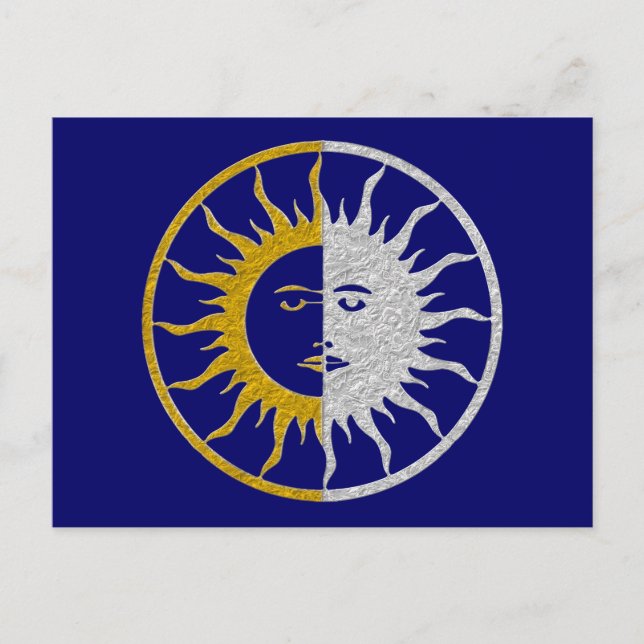 Cartão Postal Símbolo SUN & MOON - prata dourada (Frente)