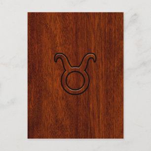 Cartão Postal Símbolo Taurus Zodiac em Mahogany Style impressã