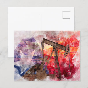Cartão Postal Símbolo texano do Pumpjack aquarela com a bandeira