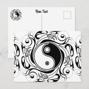 Cartão Postal Símbolo Yin & Yang Preto e Branco Estilo Tatuagem