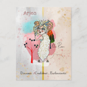 Cartão Postal Símbolo Zodiac Aries Whimsical Girl Simbólica Ra