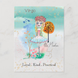 Cartão Postal Símbolo Zodiac Virgo Maiden Whimsical Girl