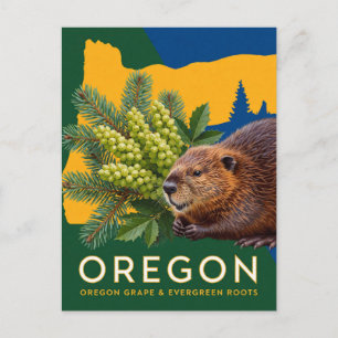 Cartão Postal Símbolos do Estado do Castor de Oregon e da Uva de