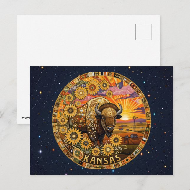 Cartão Postal Símbolos do estado do Kansas nos EUA (Frente/Verso)