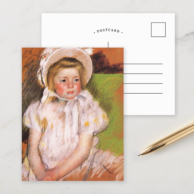 Cartão Postal Simone em um Bonnet Branco | Mary Cassatt (Criador carregado)