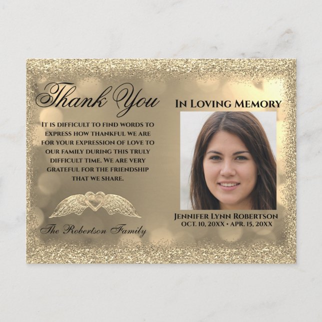 Cartão Postal Simpatia Funeral Foto OBRIGADO com Coração (Frente)