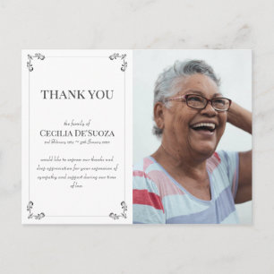 Cartão Postal Simpatia Personalizada Foto Funeral Obrigado White