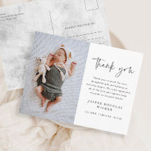 Simple Baby Photo Birth Stats Thank You Postcard