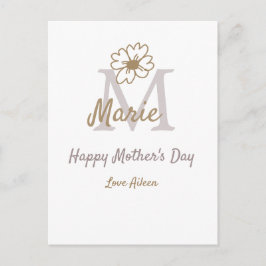Cartão Postal simple minimal mother's day monogram golden gray f