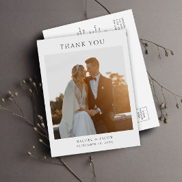 Cartão Postal Simple Minimalist Photo Wedding Thank You