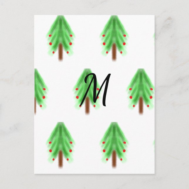 Cartão Postal Simple watercolor Christmas pattern add monogram  (Frente)