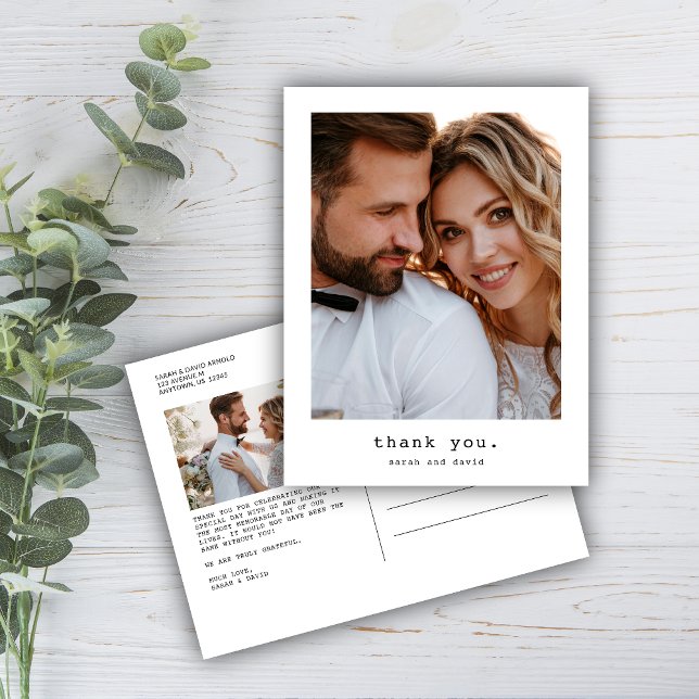 Cartão Postal Simples Agradecimento de Casamento com Foto Clássi (Criador carregado)