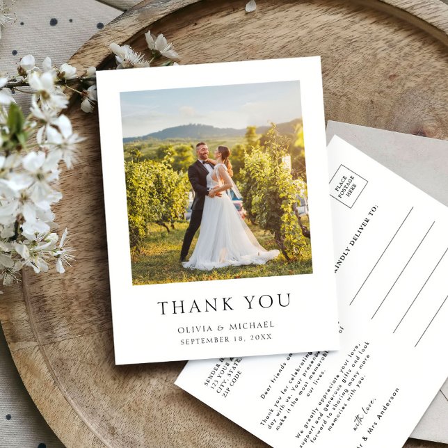 Cartão Postal Simples Agradecimento de Casamento com Foto Modern (Criador carregado)