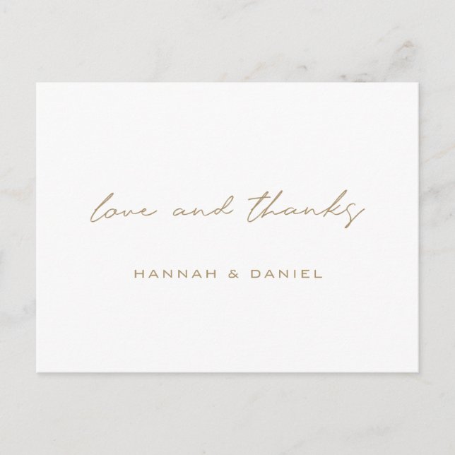 Cartão Postal Simples Agradecimento de Casamento em Ouro (Frente)