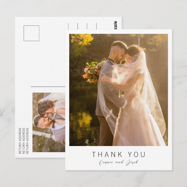 Cartão Postal Simples Agradecimento de Casamento Moderno em Foto (Frente/Verso)
