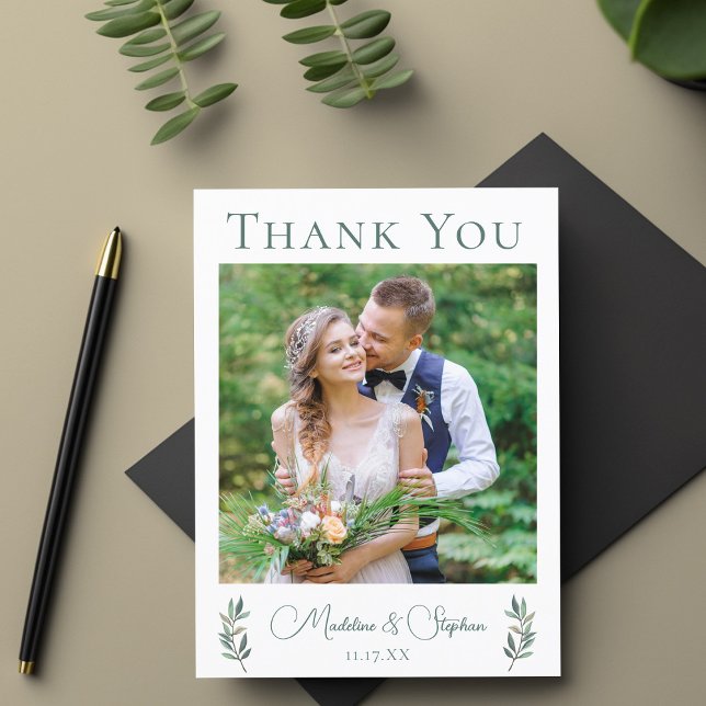Cartão Postal Simples Agradecimento de Foto de Casamento Chic Bo (Criador carregado)