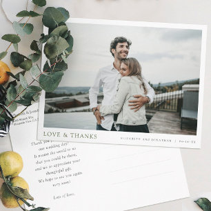 Cartão Postal Simples Agradecimento de Foto de Casamento Moderno