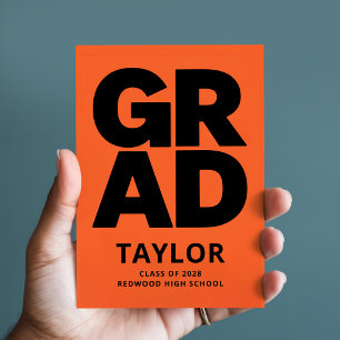 Cartão Postal Simples Agradecimento de Graduação Preto Laranja M