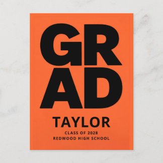 Cartão Postal Simples Agradecimento de Graduação Preto Laranja M