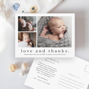Cartão Postal Simples amor e Obrigados 3 Photo Baby Obrigado
