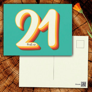 Cartão Postal Simples Aniversário de 21 anos Retro Moderno Groov
