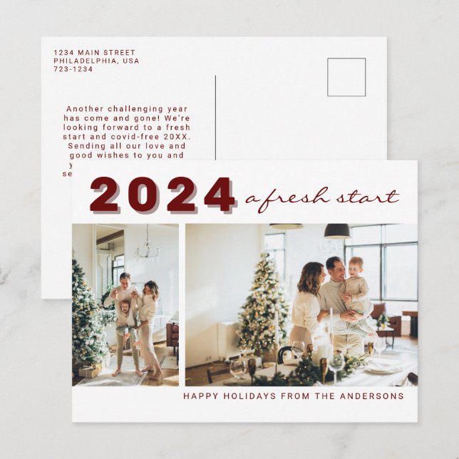 Cartão Postal Simples Ano Novo Um Novo Início Dois Feriados Foto (Frente/Verso)