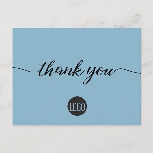 Cartão Postal Simples azul Apreciação do cliente com logotipo (Frente)