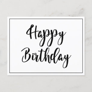 Cartão Postal Simples Branco Preto Feliz Aniversário 