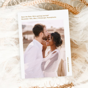 Cartão Postal Simples Casamento de Foto Dourado Mínimo Salve a D
