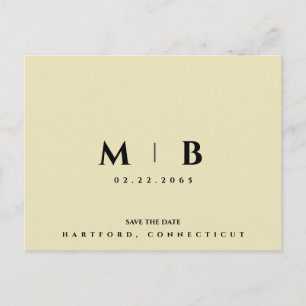 Cartão Postal Simples Casamento de Monograma Amarelo Salve a Dat