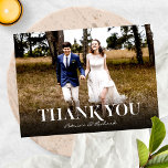 Cartão Postal Simples Casamento Moderno De Fontes Obrigado Foto<br><div class="desc">Cartões de agradecimento do Elegant White Script</div>