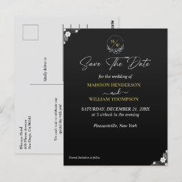 Cartão Postal Simples Casamento Preto e Branco Salvar a Data