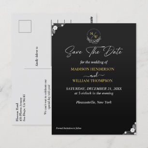 Cartão Postal Simples Casamento Preto e Branco Salvar a Data